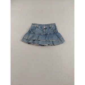 Windsor Women Jean Skirt M Blue Denim Tiered Frilled Hem Front Pockets Summer